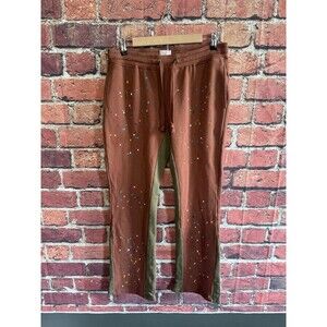 EPTM Sweatpants Mens Medium 32 Brown Paint Splatter Fleece Flare Leg Gallery